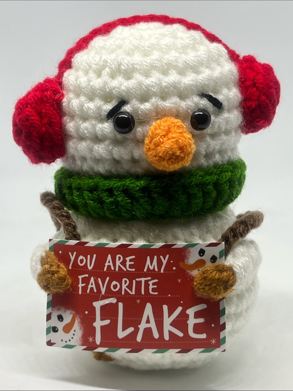Hand Crafted White Snowman with Red Ear Muffs and Green Scarf - Picture 4 of 12